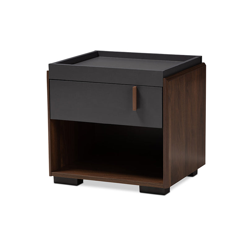 Keagan Two-Tone Gray and Walnut 1-Drawer Nightstand Baxton