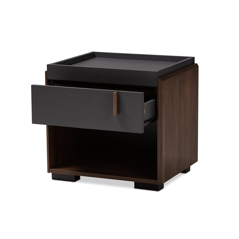 Keagan Two-Tone Gray and Walnut 1-Drawer Nightstand Baxton