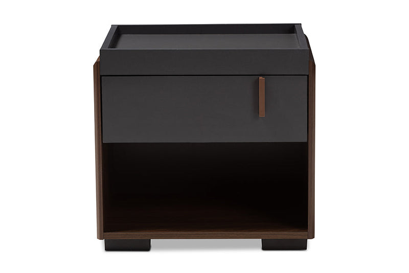 Keagan Two-Tone Gray and Walnut 1-Drawer Nightstand Baxton