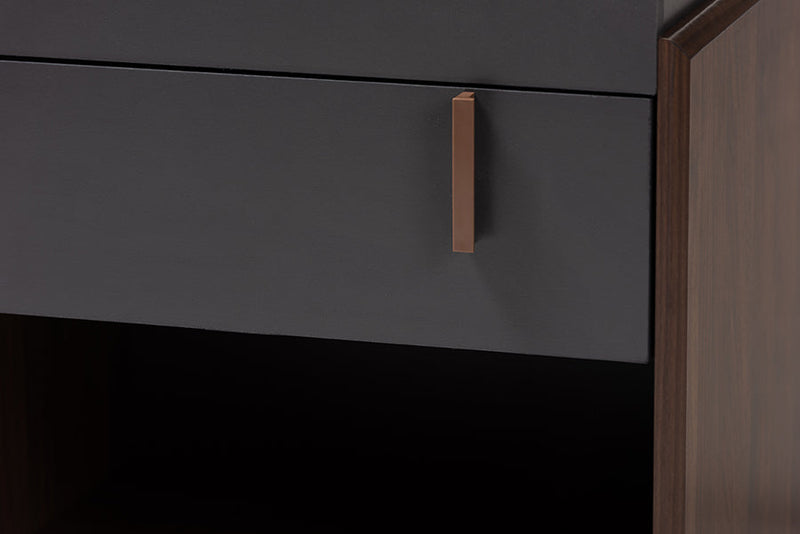 Keagan Two-Tone Gray and Walnut 1-Drawer Nightstand Baxton