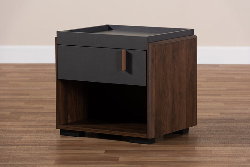 Keagan Two-Tone Gray and Walnut 1-Drawer Nightstand Baxton