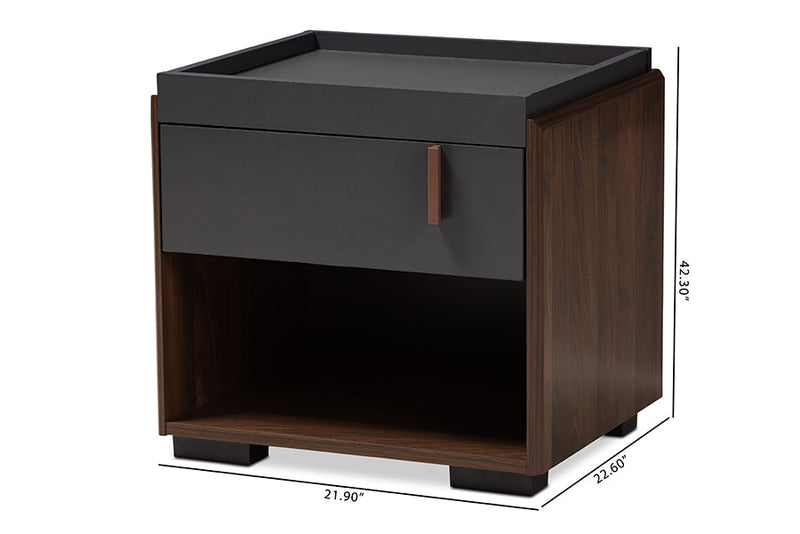 Keagan Two-Tone Gray and Walnut 1-Drawer Nightstand Baxton