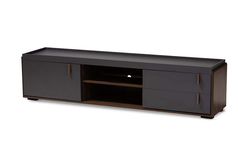 Keagan Modern and Contemporary Two-Tone Gray and Walnut Finished Wood 2-Drawer TV Stand