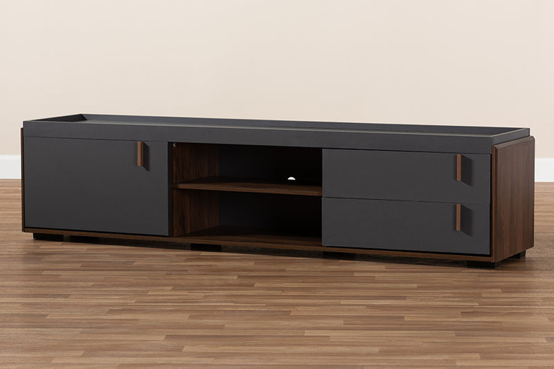 Keagan Modern and Contemporary Two-Tone Gray and Walnut Finished Wood 2-Drawer TV Stand