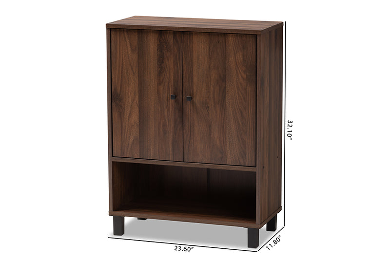 Sylvia Modern and Contemporary Walnut Brown Finished 2-Door Wood Entryway Shoe Storage Cabinet