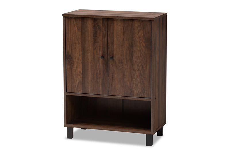 Sylvia Modern and Contemporary Walnut Brown Finished 2-Door Wood Entryway Shoe Storage Cabinet