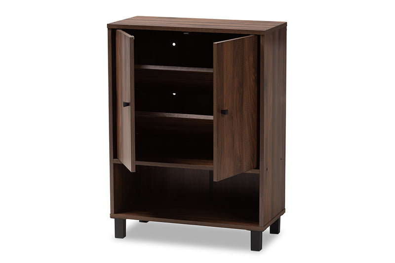 Sylvia Modern and Contemporary Walnut Brown Finished 2-Door Wood Entryway Shoe Storage Cabinet