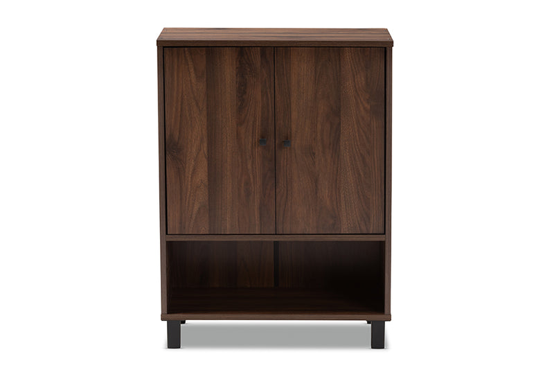 Sylvia Modern and Contemporary Walnut Brown Finished 2-Door Wood Entryway Shoe Storage Cabinet