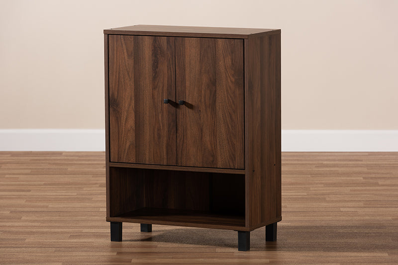 Sylvia Modern and Contemporary Walnut Brown Finished 2-Door Wood Entryway Shoe Storage Cabinet