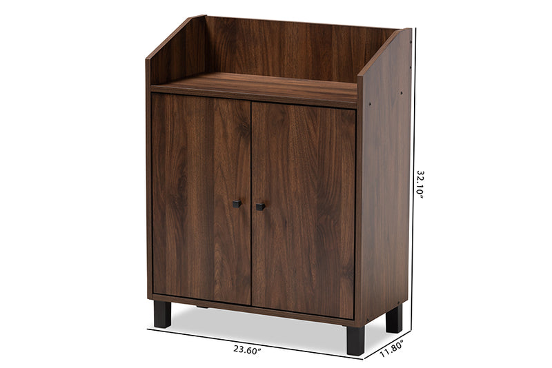 Sylvia Modern and Contemporary Walnut Brown Finished 2-Door Wood Entryway Shoe Storage Cabinet w/Open Shelf