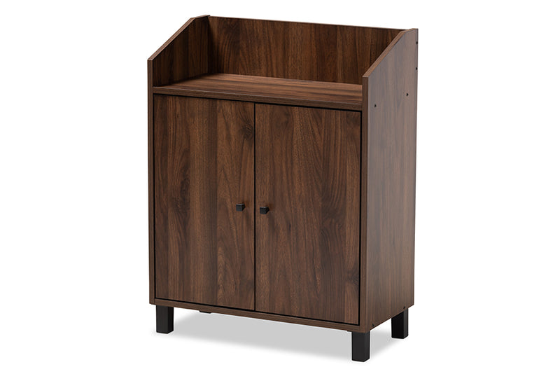 Sylvia Modern and Contemporary Walnut Brown Finished 2-Door Wood Entryway Shoe Storage Cabinet w/Open Shelf