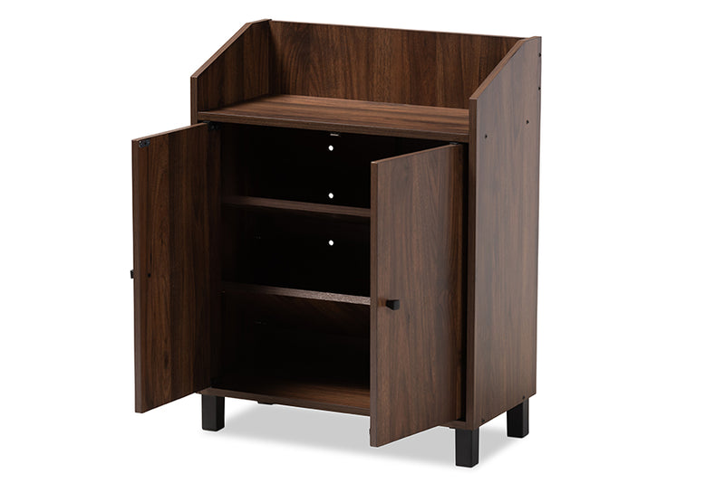 Sylvia Modern and Contemporary Walnut Brown Finished 2-Door Wood Entryway Shoe Storage Cabinet w/Open Shelf