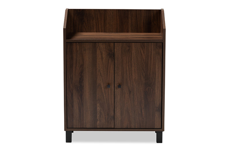 Sylvia Modern and Contemporary Walnut Brown Finished 2-Door Wood Entryway Shoe Storage Cabinet w/Open Shelf