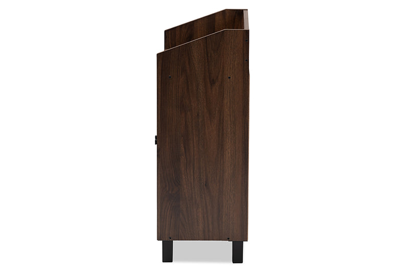 Sylvia Modern and Contemporary Walnut Brown Finished 2-Door Wood Entryway Shoe Storage Cabinet w/Open Shelf