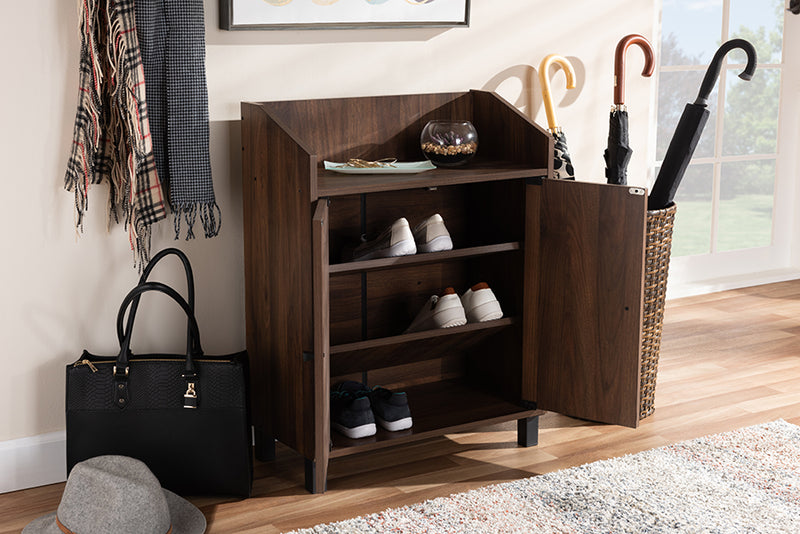 Sylvia Modern and Contemporary Walnut Brown Finished 2-Door Wood Entryway Shoe Storage Cabinet w/Open Shelf