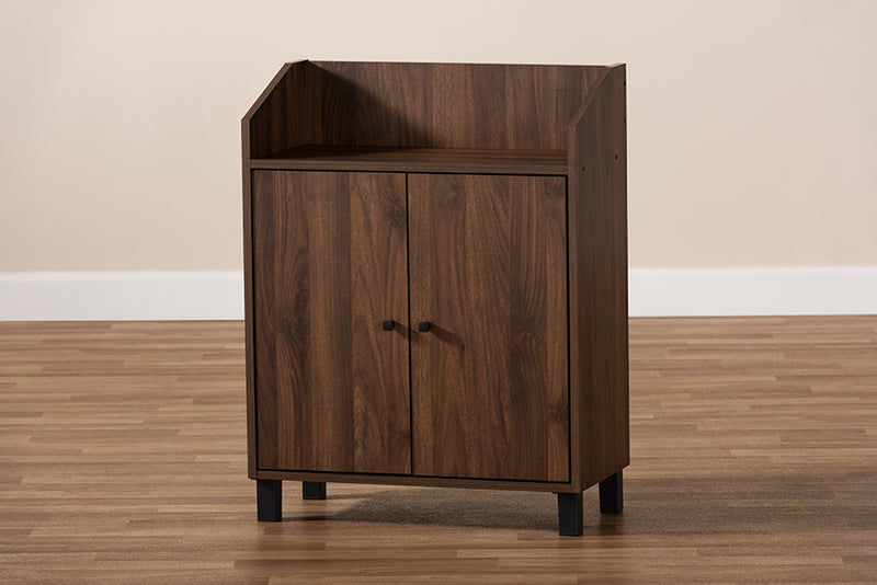 Sylvia Modern and Contemporary Walnut Brown Finished 2-Door Wood Entryway Shoe Storage Cabinet w/Open Shelf