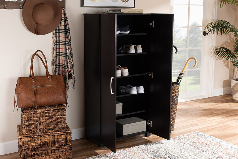 Sampson Modern and Contemporary Two-Tone Wenge and Black Finished 2-Door Wood Entryway Shoe Storage Cabinet