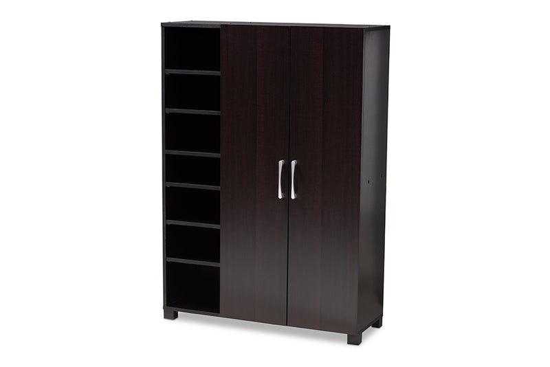 Sampson Modern and Contemporary Two-Tone Wenge/ Black Finished 2-Door Entryway Shoe Storage w/Open Shelves