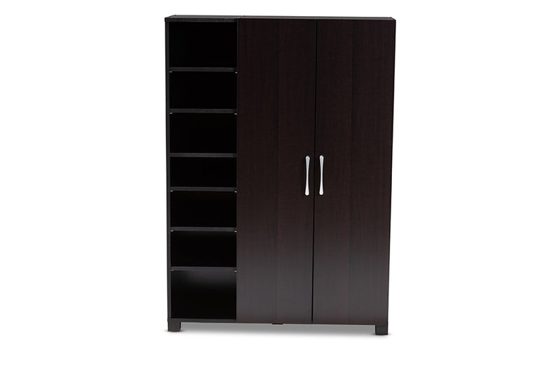 Sampson Modern and Contemporary Two-Tone Wenge/ Black Finished 2-Door Entryway Shoe Storage w/Open Shelves