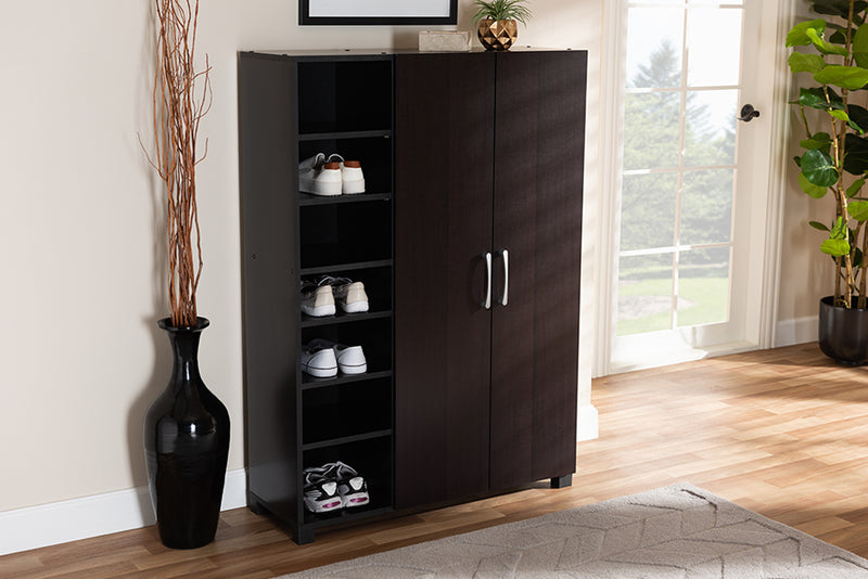 Sampson Modern and Contemporary Two-Tone Wenge/ Black Finished 2-Door Entryway Shoe Storage w/Open Shelves