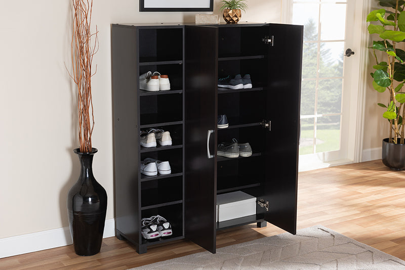 Sampson Modern and Contemporary Two-Tone Wenge/ Black Finished 2-Door Entryway Shoe Storage w/Open Shelves