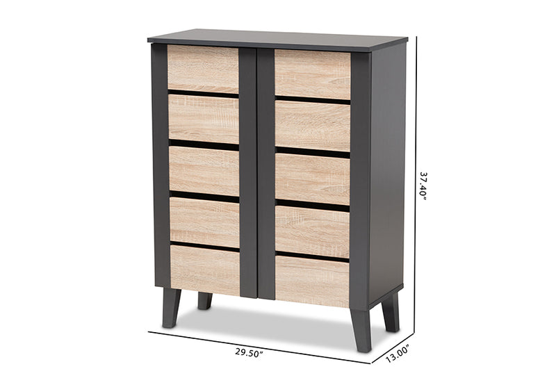 Malia Modern and Contemporary Two-Tone Oak Brown and Dark Gray 2-Door Wood Entryway Shoe Storage Cabinet