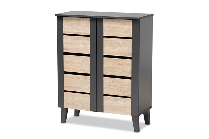 Malia Modern and Contemporary Two-Tone Oak Brown and Dark Gray 2-Door Wood Entryway Shoe Storage Cabinet