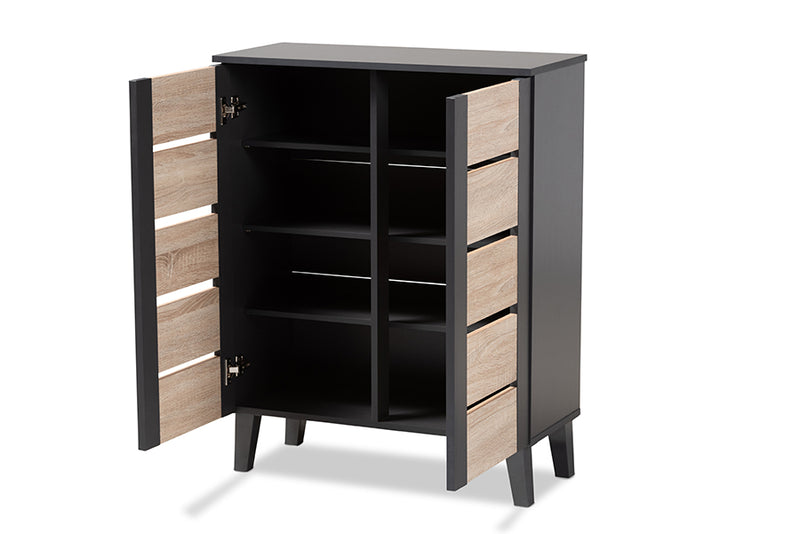 Malia Modern and Contemporary Two-Tone Oak Brown and Dark Gray 2-Door Wood Entryway Shoe Storage Cabinet