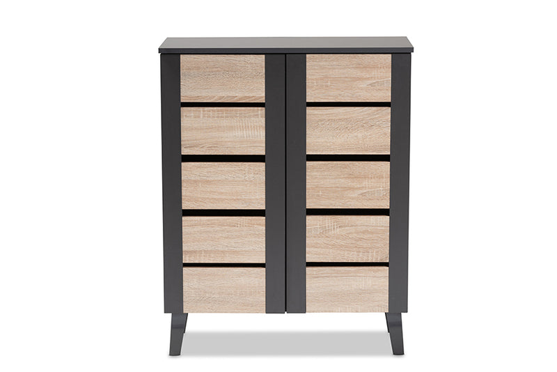 Malia Modern and Contemporary Two-Tone Oak Brown and Dark Gray 2-Door Wood Entryway Shoe Storage Cabinet