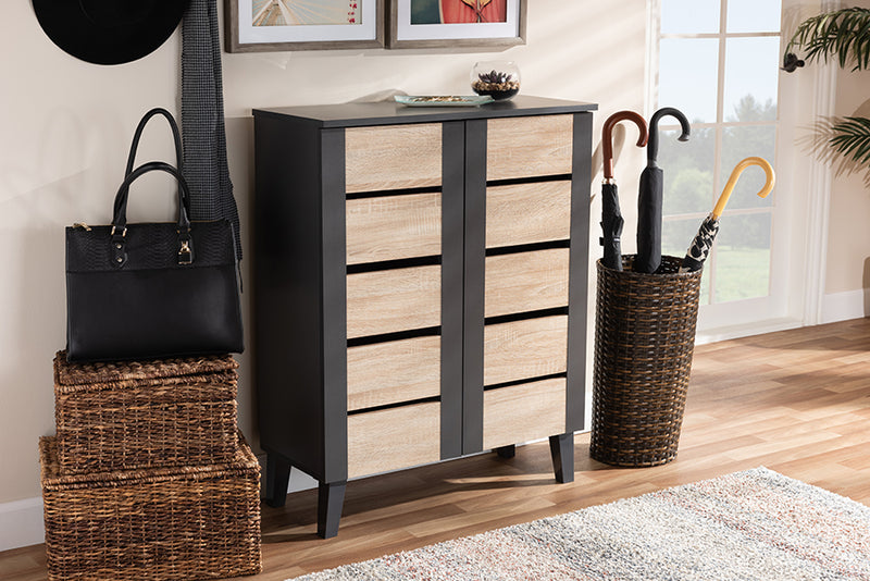 Malia Modern and Contemporary Two-Tone Oak Brown and Dark Gray 2-Door Wood Entryway Shoe Storage Cabinet