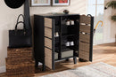 Malia Two-Tone Oak Brown and Dark Gray 2-Door Wood Entryway Shoe Storage Cabinet Baxton