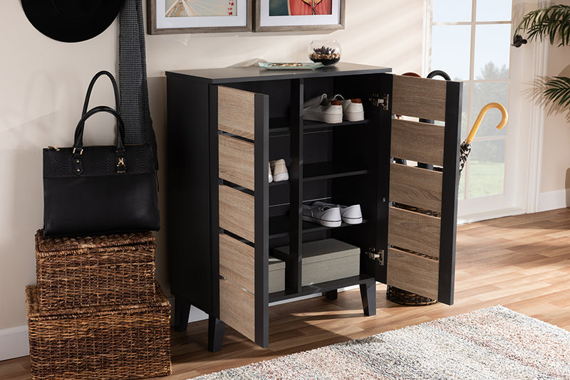 Malia Modern and Contemporary Two-Tone Oak Brown and Dark Gray 2-Door Wood Entryway Shoe Storage Cabinet