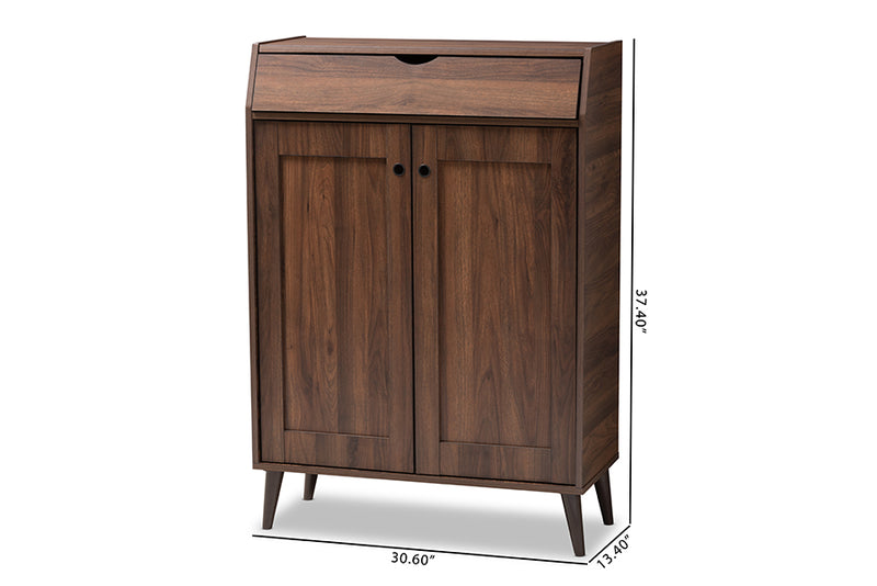 Kalila Mid-Century Modern Walnut Brown finished 2-Door Wood Entryway Shoe Storage Cabinet