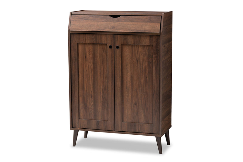 Kalila Mid-Century Modern Walnut Brown finished 2-Door Wood Entryway Shoe Storage Cabinet