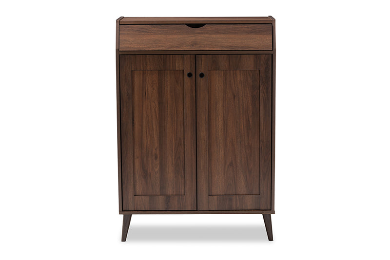 Kalila Mid-Century Modern Walnut Brown finished 2-Door Wood Entryway Shoe Storage Cabinet