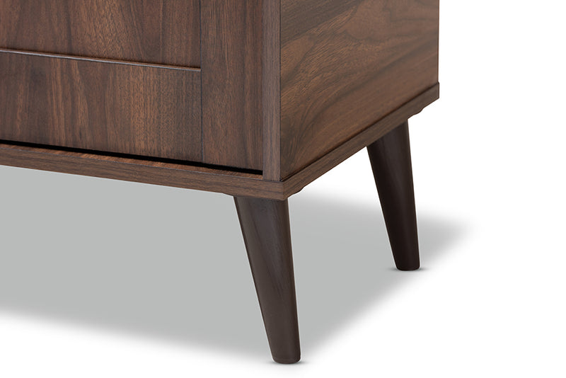 Kalila Mid-Century Modern Walnut Brown finished 2-Door Wood Entryway Shoe Storage Cabinet