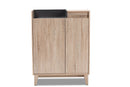 Zariah Two-Tone Oak Brown and Dark Gray Entryway Shoe Cabinet Baxton