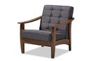 Saoka Gray Fabric Upholstered Walnut Wood Lounge Chair Baxton