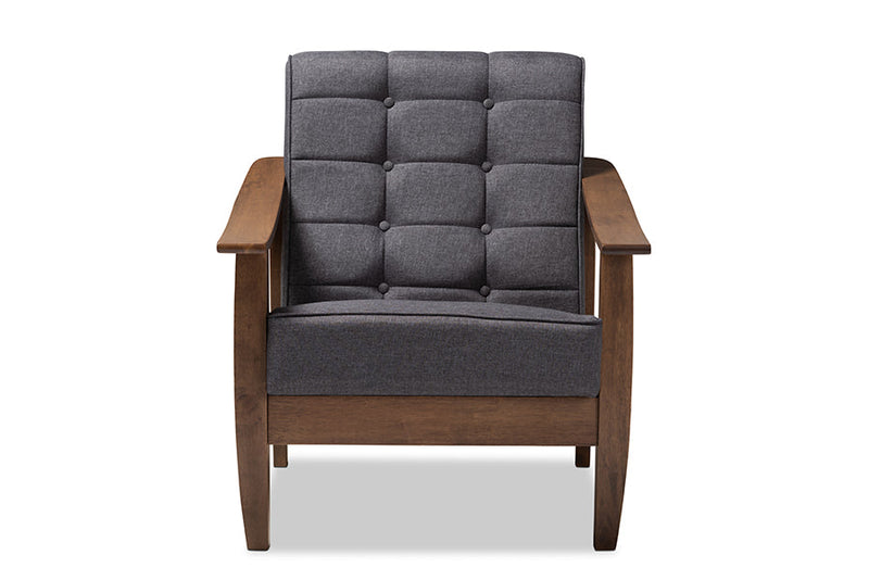 Saoka Gray Fabric Upholstered Walnut Wood Lounge Chair Baxton