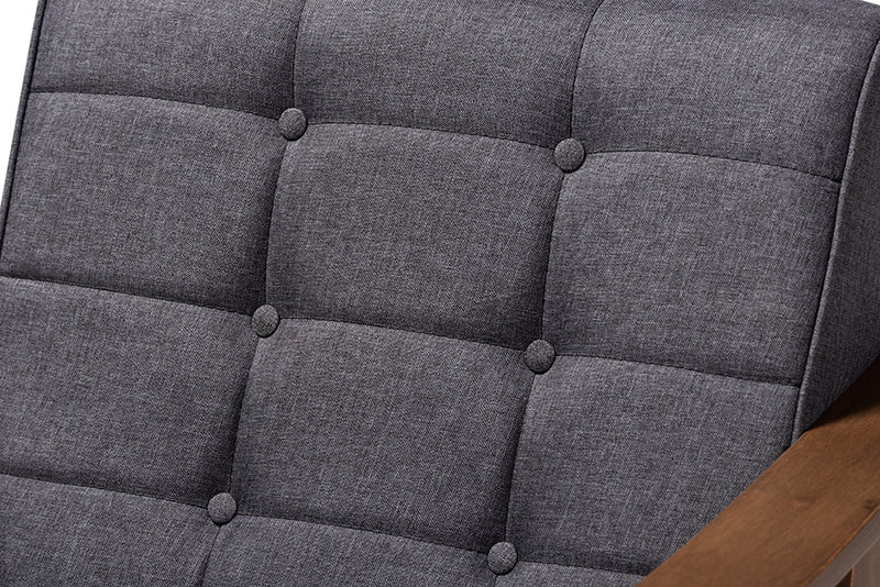Saoka Gray Fabric Upholstered Walnut Wood Lounge Chair Baxton