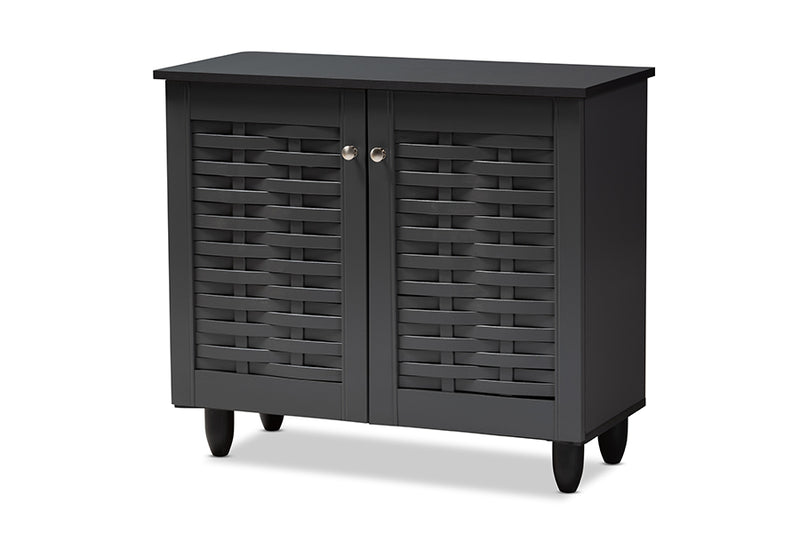 Curlew Modern and Contemporary Dark Gray 2-Door Wooden Entryway Shoe Storage Cabinet