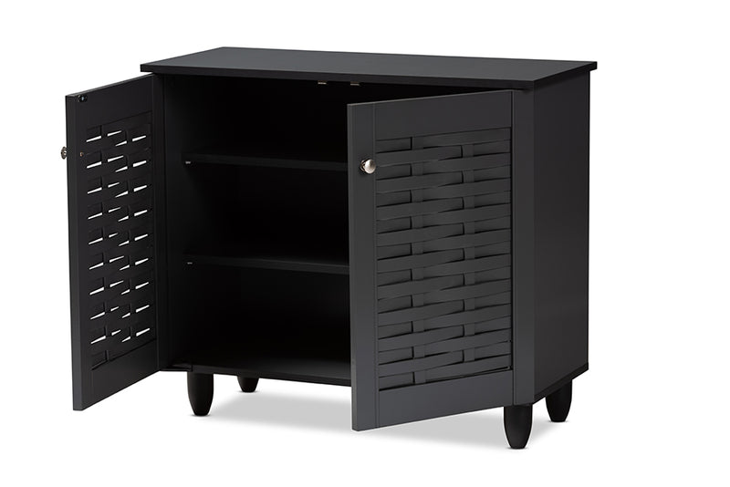 Curlew Modern and Contemporary Dark Gray 2-Door Wooden Entryway Shoe Storage Cabinet