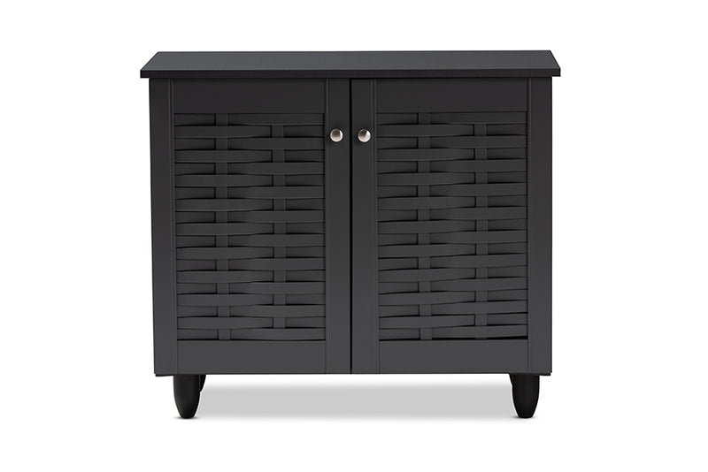 Curlew Modern and Contemporary Dark Gray 2-Door Wooden Entryway Shoe Storage Cabinet