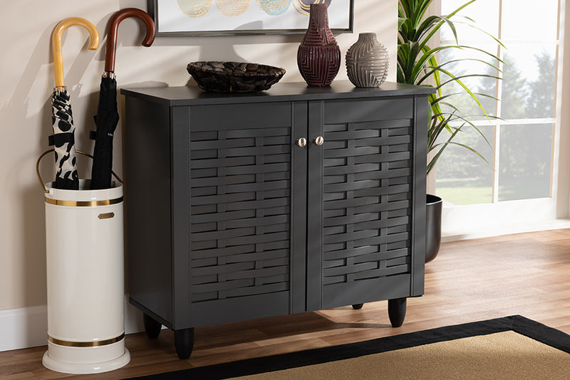 Curlew Modern and Contemporary Dark Gray 2-Door Wooden Entryway Shoe Storage Cabinet