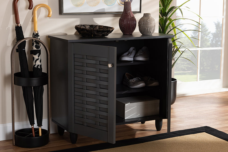 Curlew Modern and Contemporary Dark Gray 2-Door Wooden Entryway Shoe Storage Cabinet