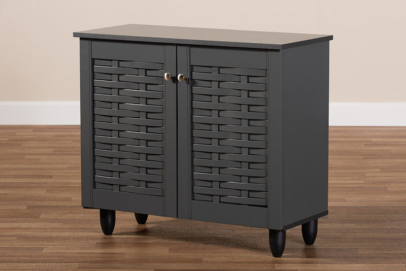 Curlew Modern and Contemporary Dark Gray 2-Door Wooden Entryway Shoe Storage Cabinet