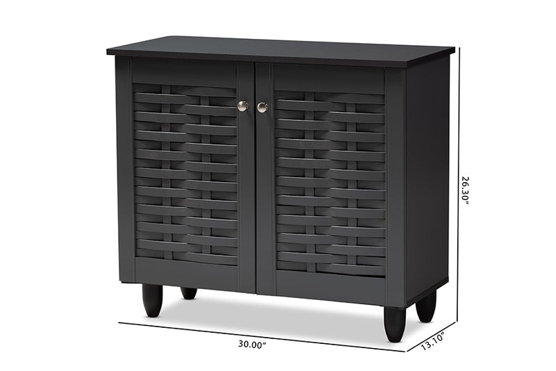 Curlew Modern and Contemporary Dark Gray 2-Door Wooden Entryway Shoe Storage Cabinet