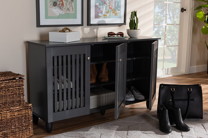 Emmett Modern and Contemporary Dark Gray 3-Door Wooden Entryway Shoe Storage Wide Cabinet