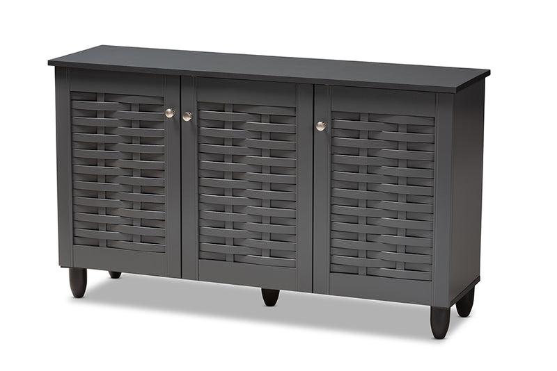 Curlew Modern and Contemporary Dark Gray 3-Door Wooden Entryway Shoe Storage Cabinet