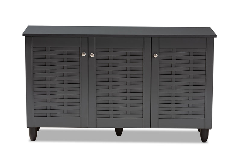 Curlew Modern and Contemporary Dark Gray 3-Door Wooden Entryway Shoe Storage Cabinet